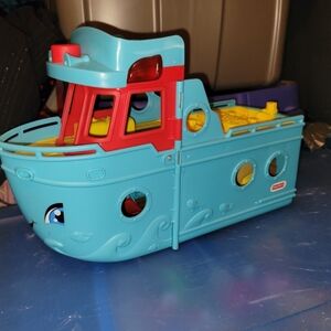 Fisher-Price Colorful Toy Boat with Portholes and Smokestack